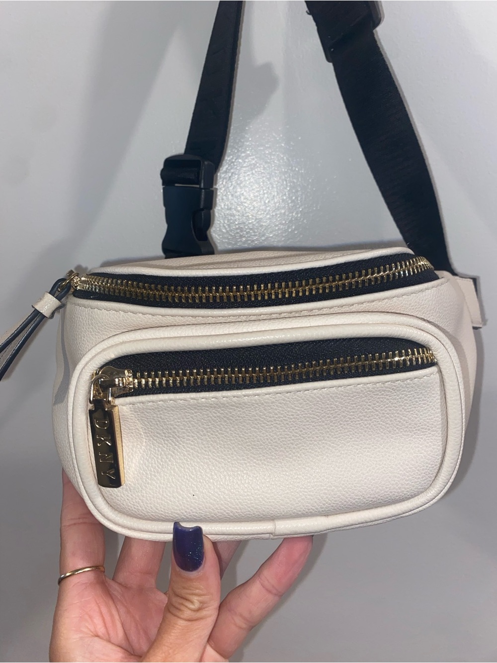 DKNY Cream Fanny Pack Belt Bag card holder with Gold Hardware